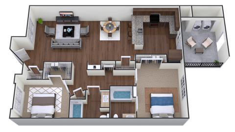 Floor plan for 2 beds, 2 baths, 1180 sqft